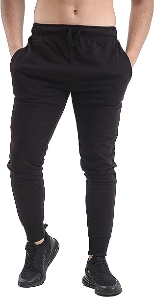 24 Wholesale Mens Tricot Jogger Pants With Rib Cuff Black And